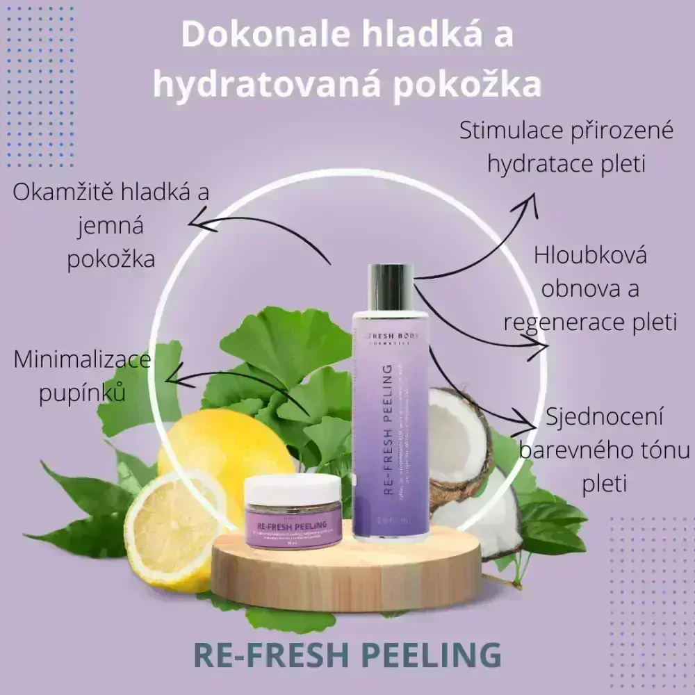 Vyhlazující a regenerační AHA peeling s kokosovými zrníčky pro projasnění, obnovu a revitalizaci pokožky 